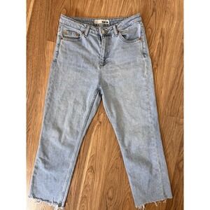 Topshop Moto Jeans Wide Leg Light Wash Size 30 Raw Hem Crop